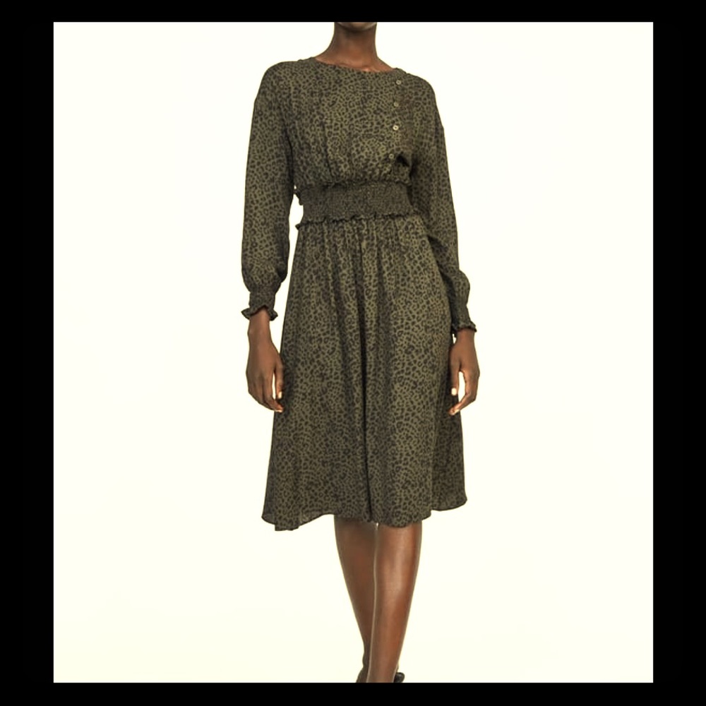 Zara khaki green animal leopard midi dress